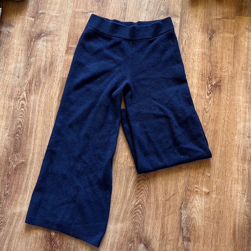 Navy wide leg ribbed knit lounge pants